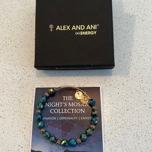 Alex and ani night mosaic collection bracelet. Blue / green / gold beading